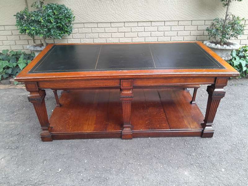 A 19th Century Oak Library Table with Leather Top, Circa 1890. Provenance. JHB Advocate
