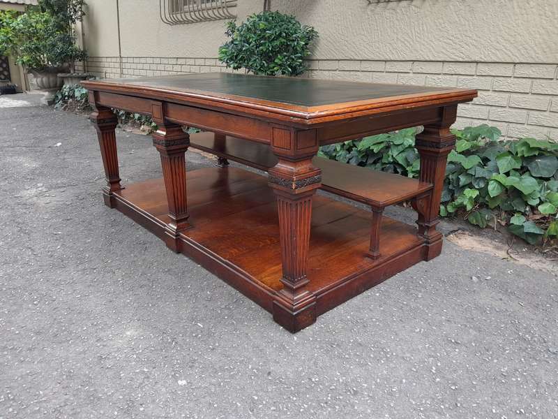 A 19th Century Oak Library Table with Leather Top, Circa 1890. Provenance. JHB Advocate