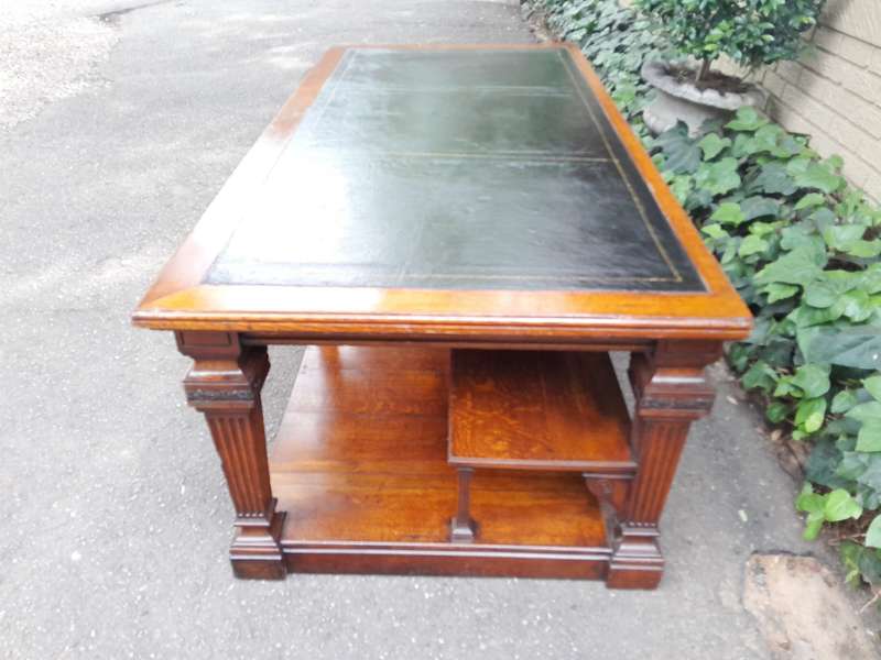 A 19th Century Oak Library Table with Leather Top, Circa 1890. Provenance. JHB Advocate