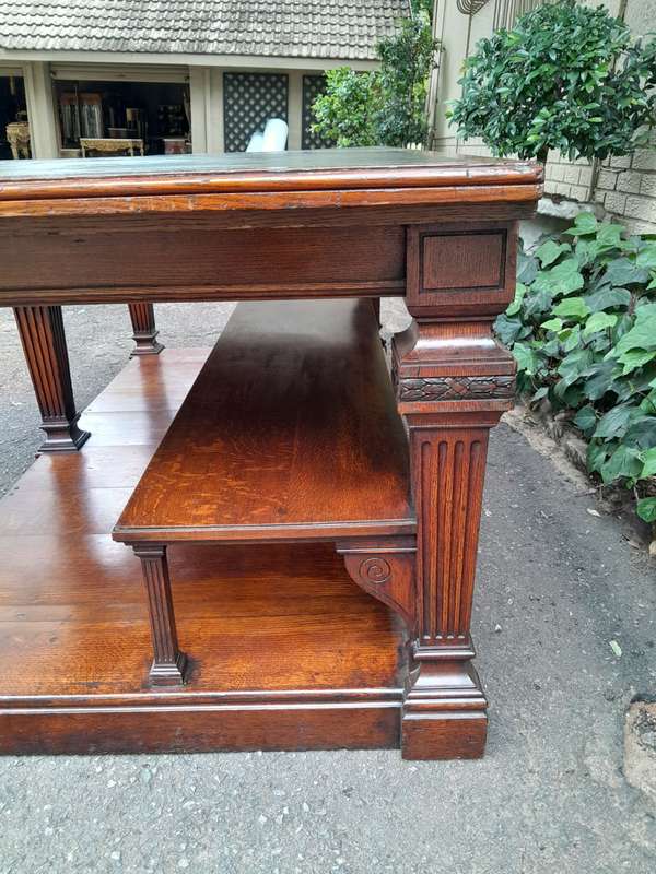 A 19th Century Oak Library Table with Leather Top, Circa 1890. Provenance. JHB Advocate
