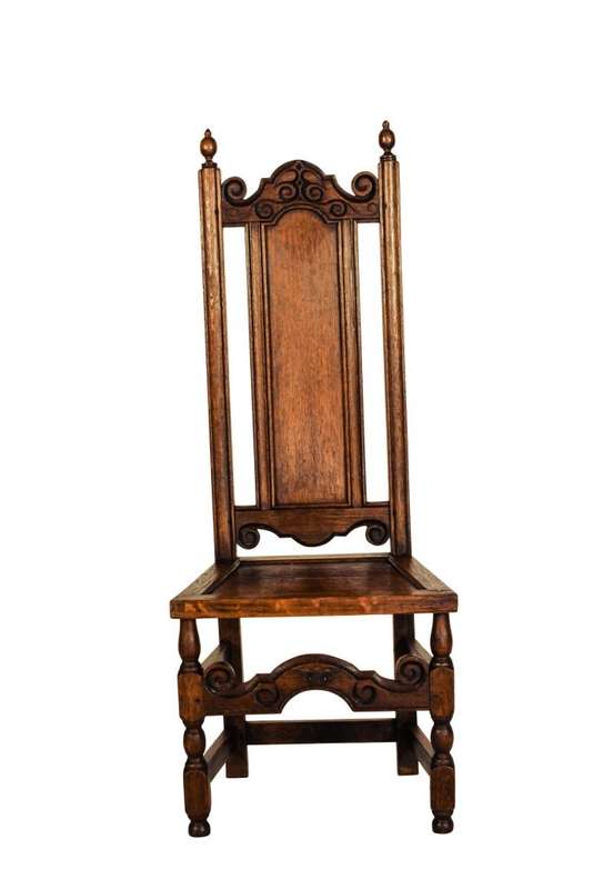 Set of 6 Tudor style oak high back chairs