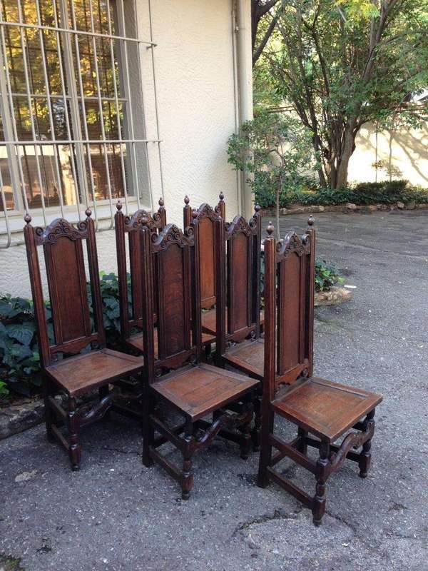 Set of 6 Tudor style oak high back chairs