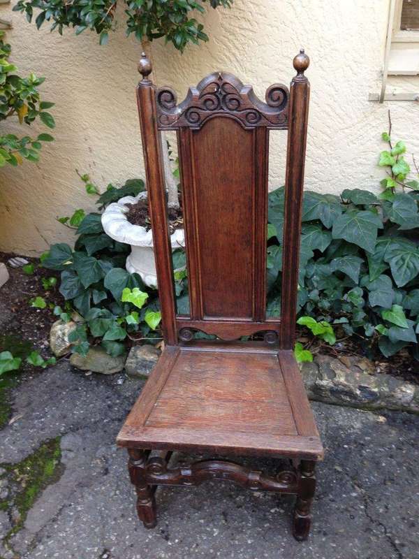 Set of 6 Tudor style oak high back chairs