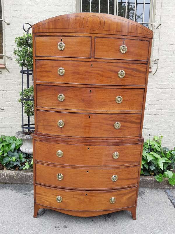 Georgian mahogany bow fronted chest on chest