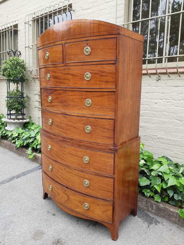 Georgian mahogany bow fronted chest on chest