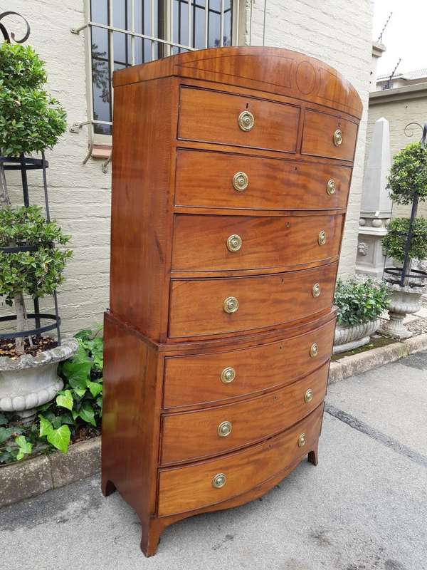 Georgian mahogany bow fronted chest on chest