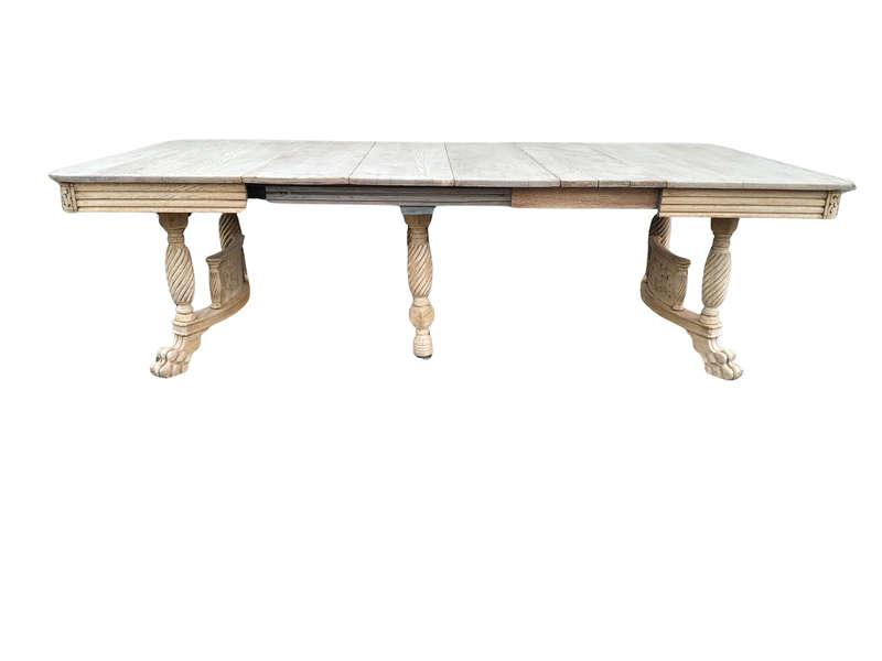 American Colonial oak extending dining table with lion paw feet, 3x extensions (8 Seater)