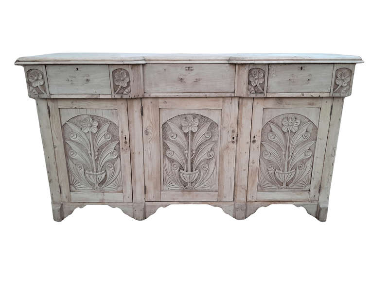 An Antique Victorian Carved Oak Sideboard / Server in a Contemporary Bleached Finish with a Cream...
