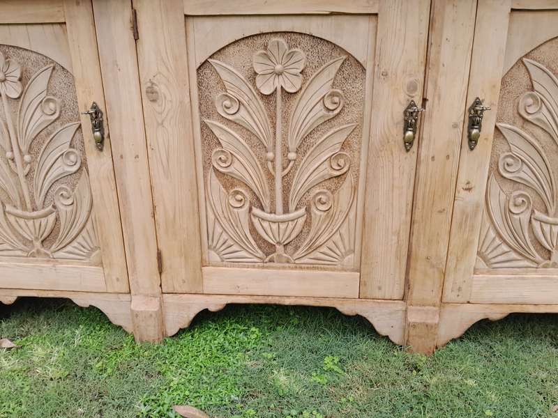An Antique Victorian Carved Oak Sideboard / Server in a Contemporary Bleached Finish with a Cream...