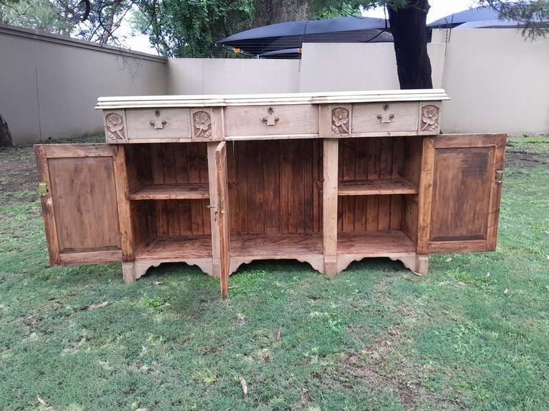 An Antique Victorian Carved Oak Sideboard / Server in a Contemporary Bleached Finish with a Cream...