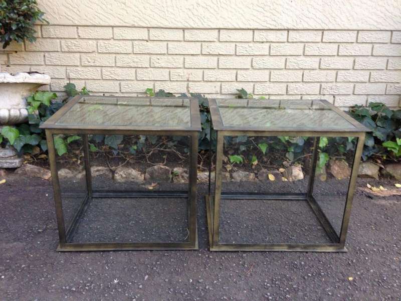 Pair of Cubed Glass Wrought Iron Tables