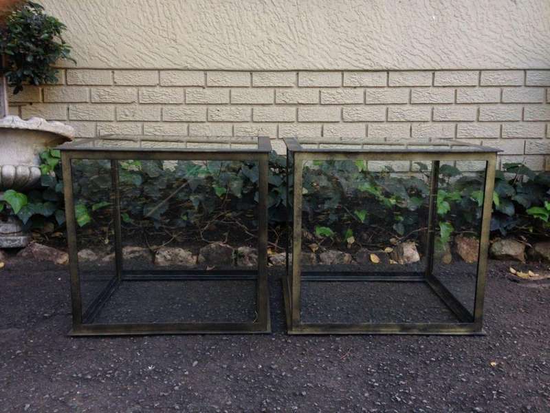 Pair of Cubed Glass Wrought Iron Tables