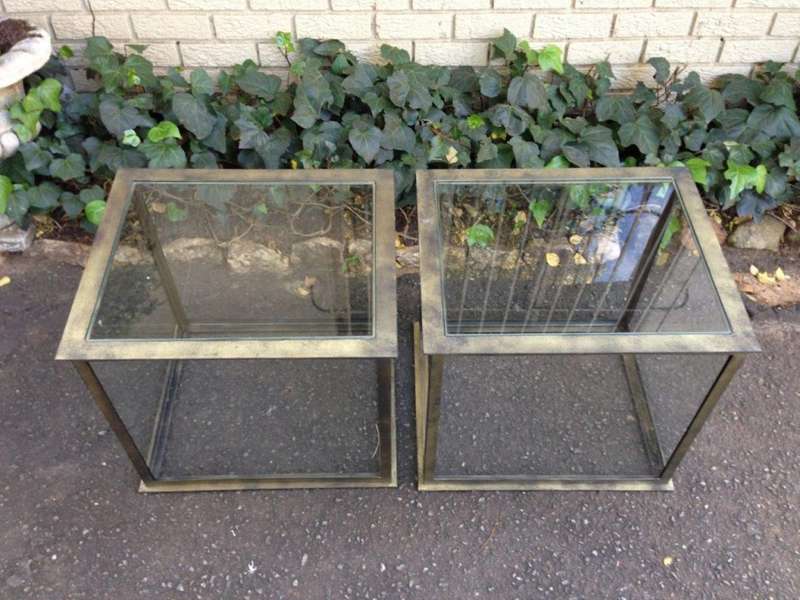 Pair of Cubed Glass Wrought Iron Tables