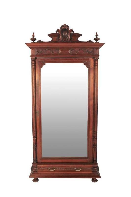 19th Century Teak Continental Single Door Armoire With  Drawer Below