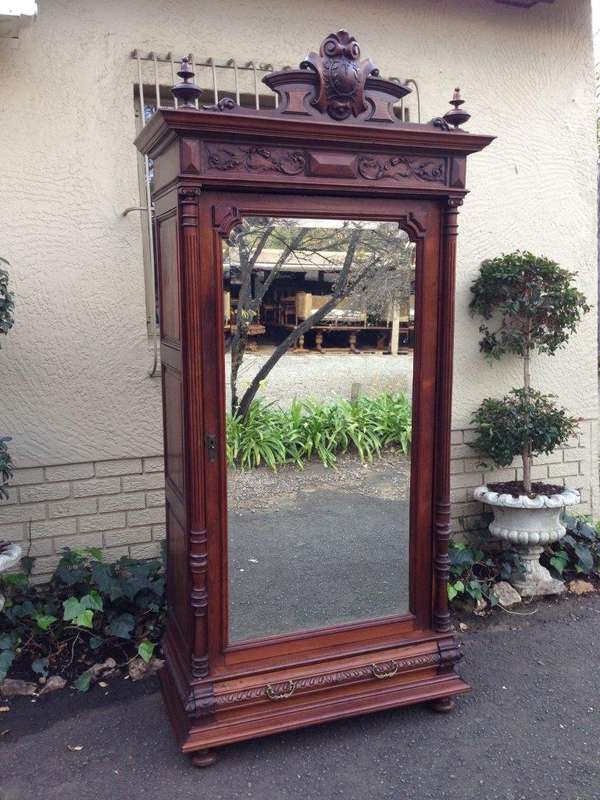 19th Century Teak Continental Single Door Armoire With  Drawer Below