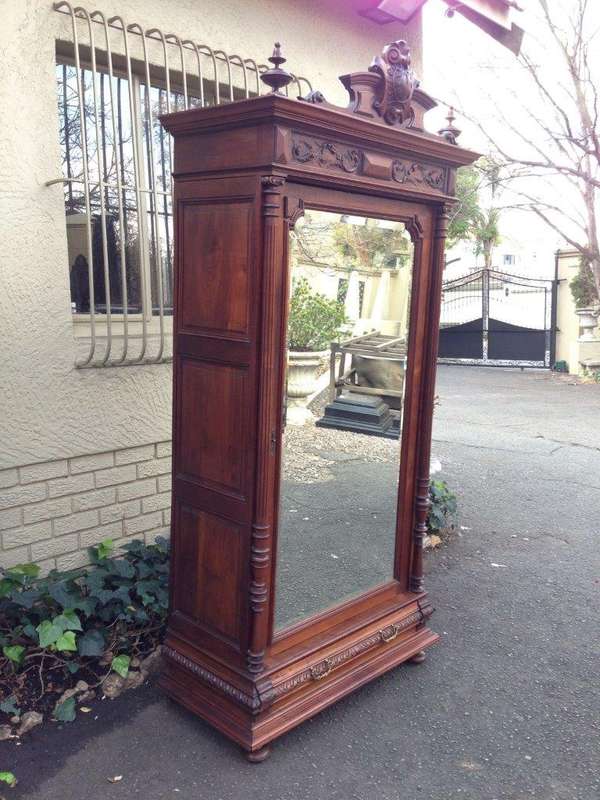 19th Century Teak Continental Single Door Armoire With  Drawer Below