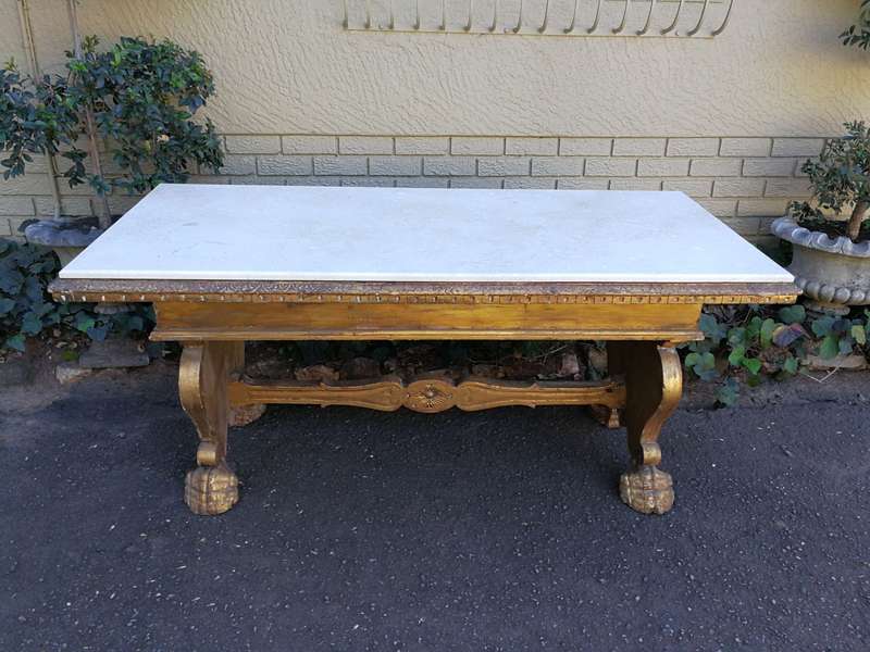 A 20TH Century Ornately Carved And Hand- Gilded Wooden Entrance Hall / Refectory / Dining Table w...