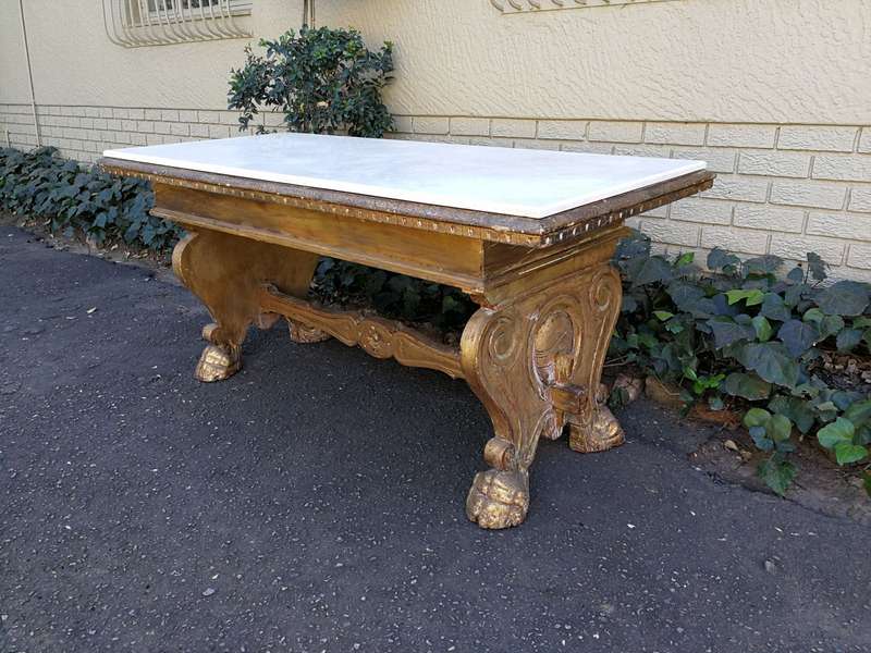 A 20TH Century Ornately Carved And Hand- Gilded Wooden Entrance Hall / Refectory / Dining Table w...