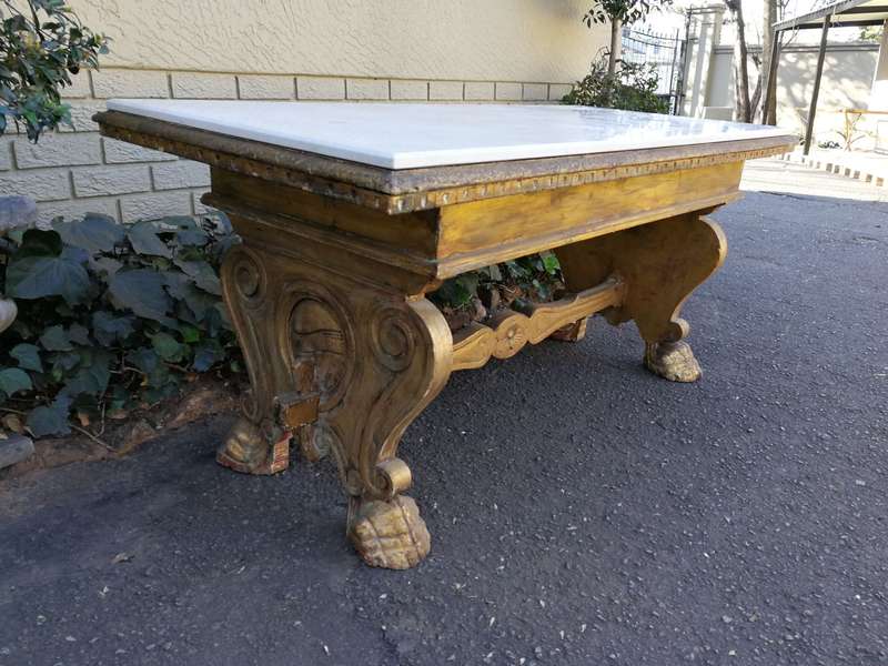 A 20TH Century Ornately Carved And Hand- Gilded Wooden Entrance Hall / Refectory / Dining Table w...