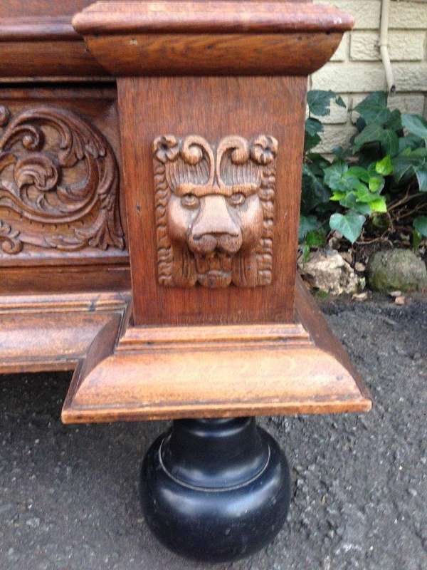 An Early 19th Century Renaissance Ornately Carved Oak Kussenkast On Bun Feet (Useful for TV or st...