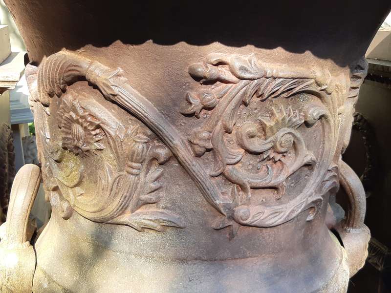 20TH Century French Set of Five Massive Cast Iron Urns on Plinths