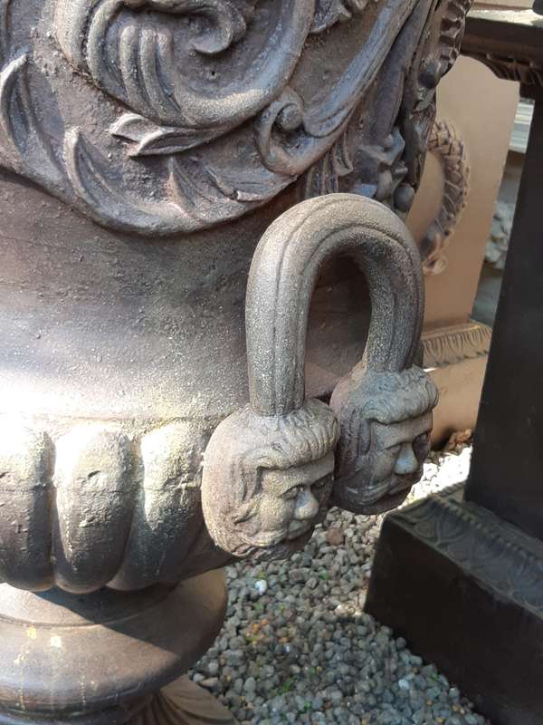 20TH Century French Set of Five Massive Cast Iron Urns on Plinths