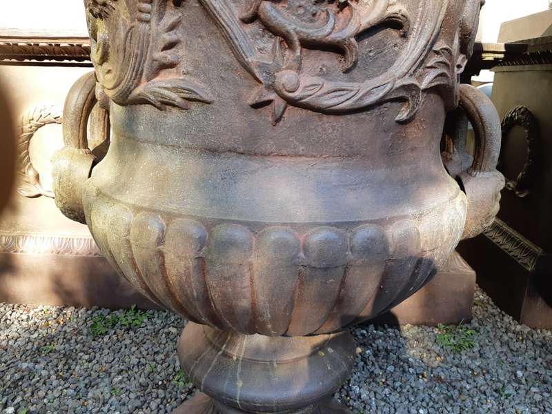 20TH Century French Set of Five Massive Cast Iron Urns on Plinths