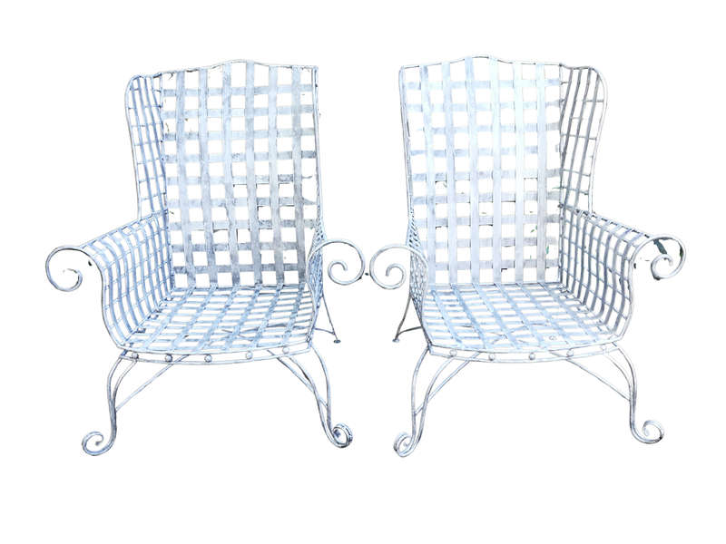 A Pair Of Custom-Made Heavy Wrought Iron Armchairs In a Painted Silver Antique Finish