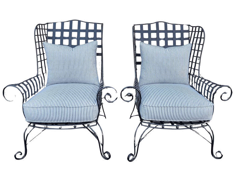 A Pair of Custom-Made Heavy Wrought Iron Highly decorative Wrought Iron Armchairs With Ticking Cu...