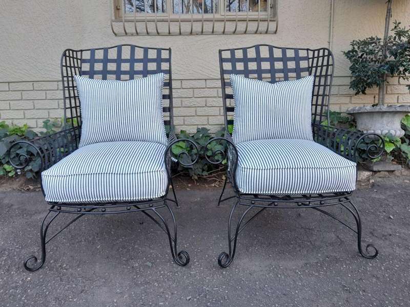 A Pair of Custom-Made Heavy Wrought Iron Highly decorative Wrought Iron Armchairs With Ticking Cu...