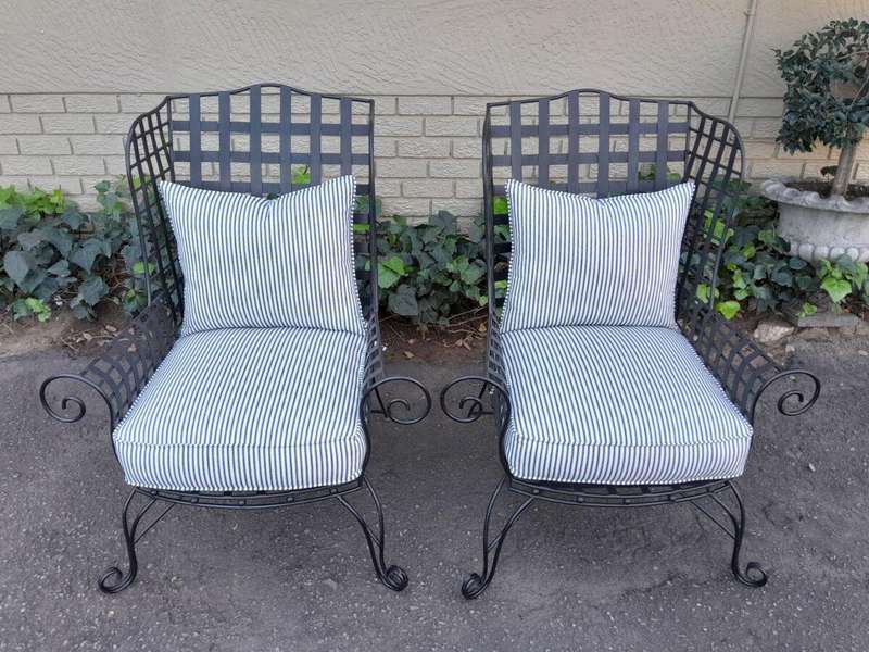 A Pair of Custom-Made Heavy Wrought Iron Highly decorative Wrought Iron Armchairs With Ticking Cu...