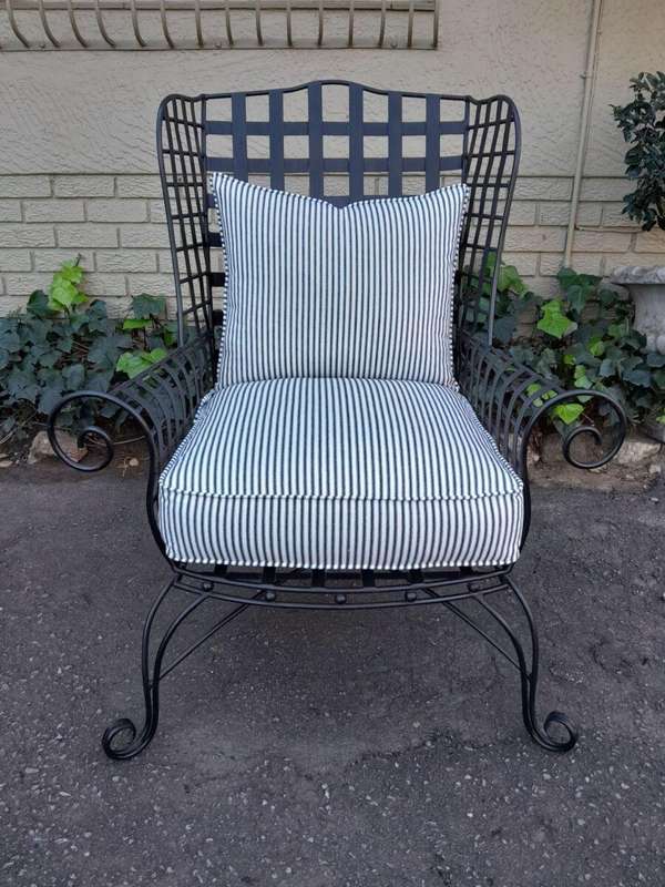 A Pair of Custom-Made Heavy Wrought Iron Highly decorative Wrought Iron Armchairs With Ticking Cu...