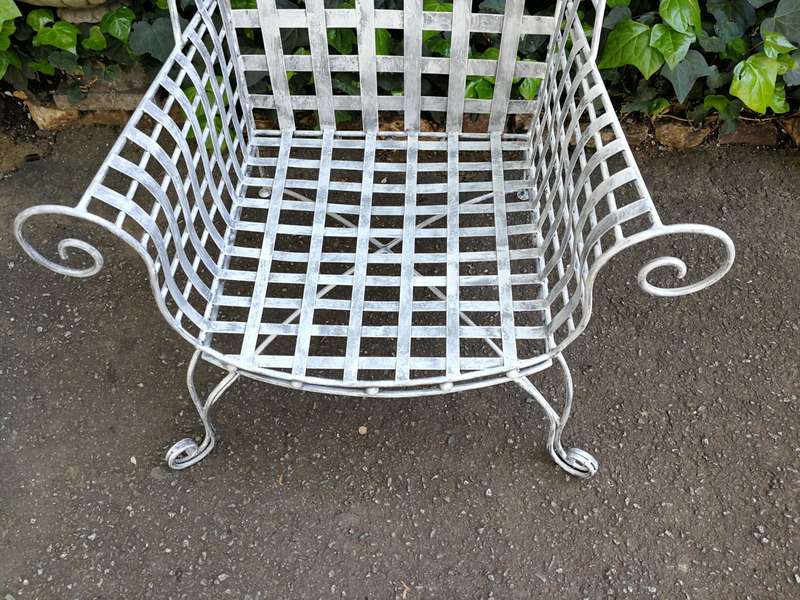 A Pair Of Custom-Made Heavy Wrought Iron Armchairs In a Painted Silver Antique Finish