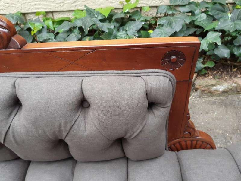 Victorian Eastlake Chaise Circa 1870/1890 (upholstered English linen deep buttoned upholstery)