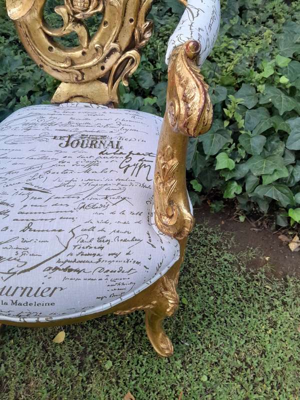 A Pair of Baroque Style Carved and Hand Gilded High Back Throne Chairs (upholstered linen upholst...