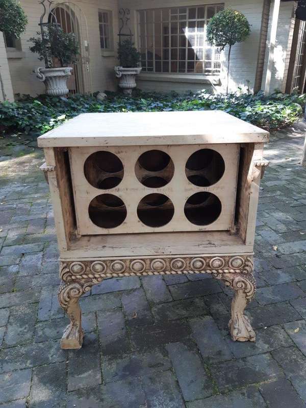 Ornately Carved Table With A Shabby Chic Paint Finish (Wine Bottle Holder On The Inside And No Do...