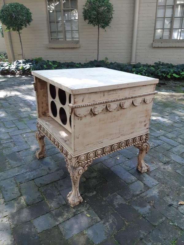 Ornately Carved Table With A Shabby Chic Paint Finish (Wine Bottle Holder On The Inside And No Do...