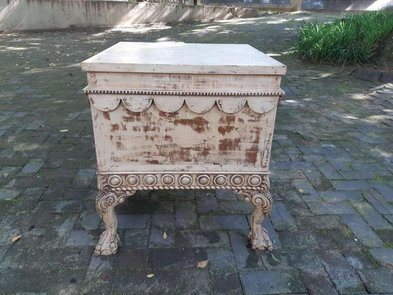 Ornately Carved Table With A Shabby Chic Paint Finish (Wine Bottle Holder On The Inside And No Do...