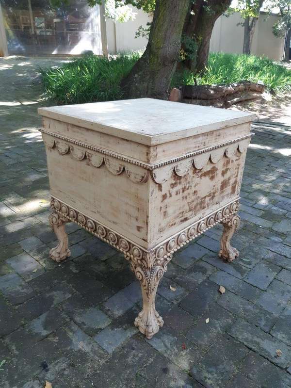Ornately Carved Table With A Shabby Chic Paint Finish (Wine Bottle Holder On The Inside And No Do...