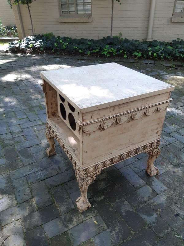 Ornately Carved Table With A Shabby Chic Paint Finish (Wine Bottle Holder On The Inside And No Do...