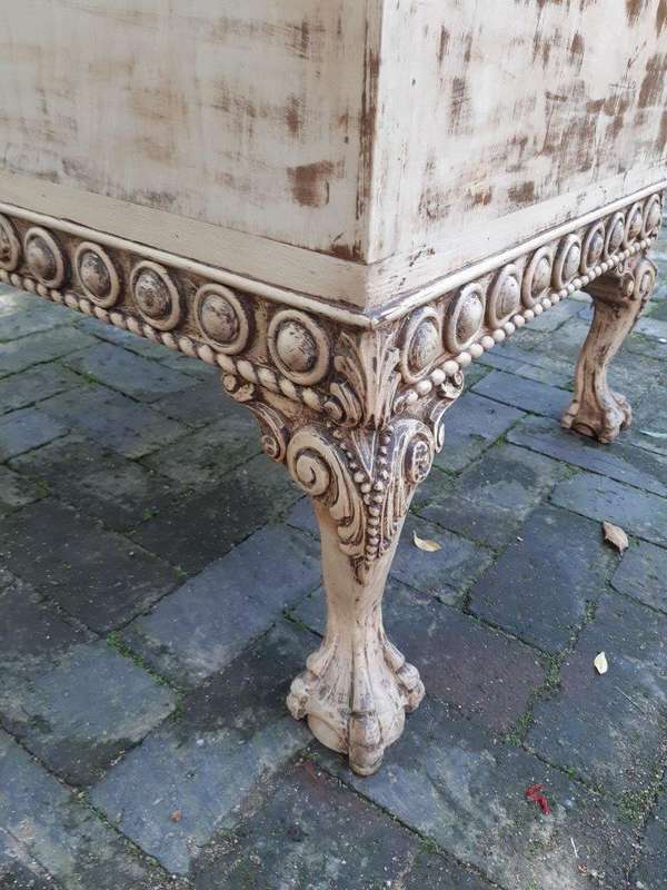 Ornately Carved Table With A Shabby Chic Paint Finish (Wine Bottle Holder On The Inside And No Do...