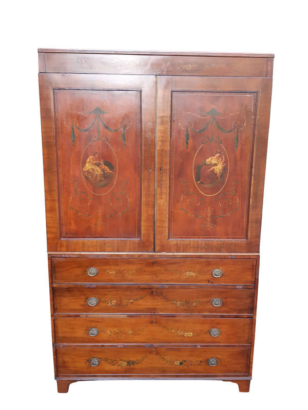 English Mahogany Linen Press With Secretaire