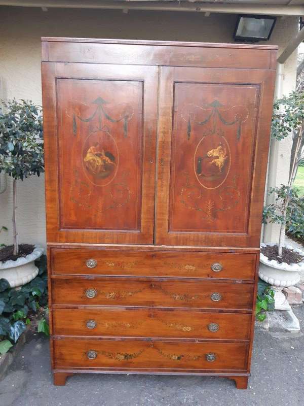 English Mahogany Linen Press With Secretaire