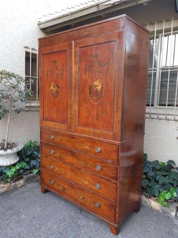 English Mahogany Linen Press With Secretaire