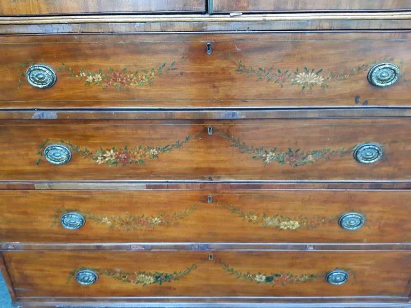 English Mahogany Linen Press With Secretaire