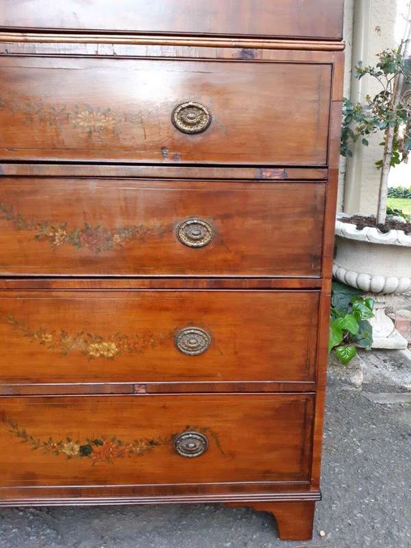 English Mahogany Linen Press With Secretaire