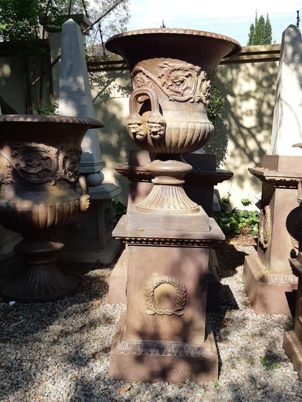 A 20th Century Large  French Cast Iron Urn on Plinth Base
