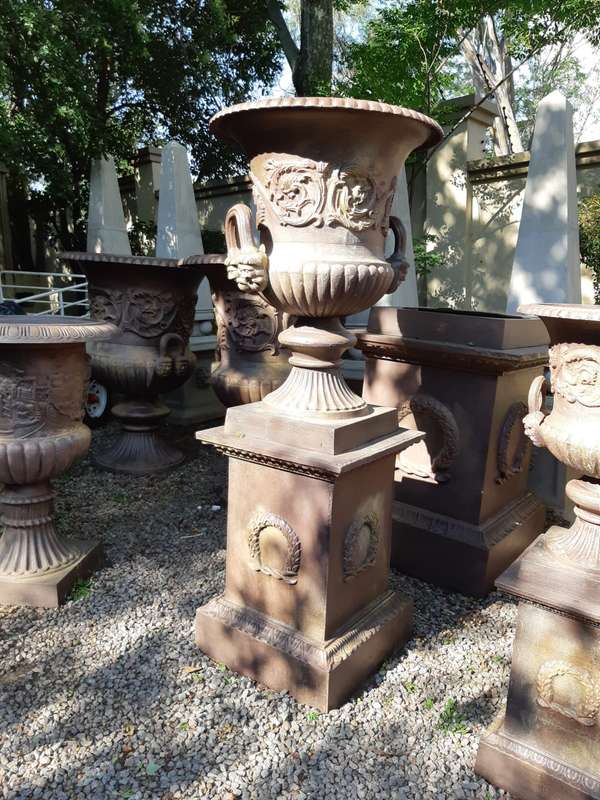 A 20th Century Large  French Cast Iron Urn on Plinth Base