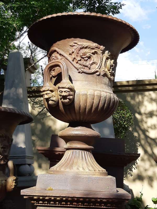 A 20th Century Large  French Cast Iron Urn on Plinth Base
