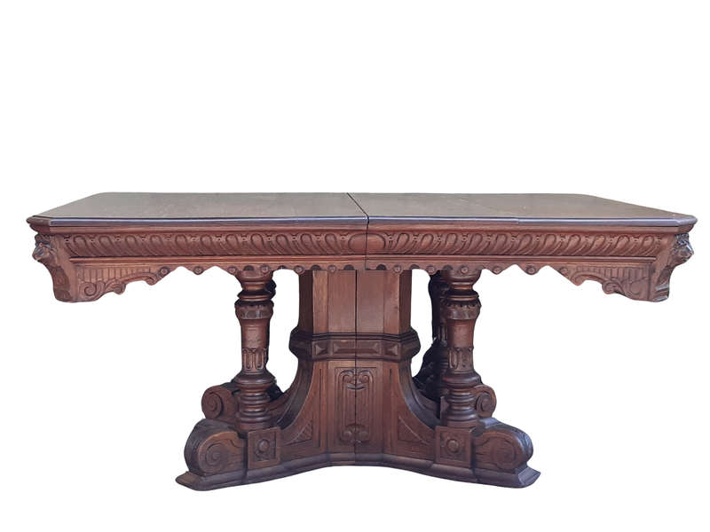 Magnificent English Oak Carved Library Table (4-6 Seater)